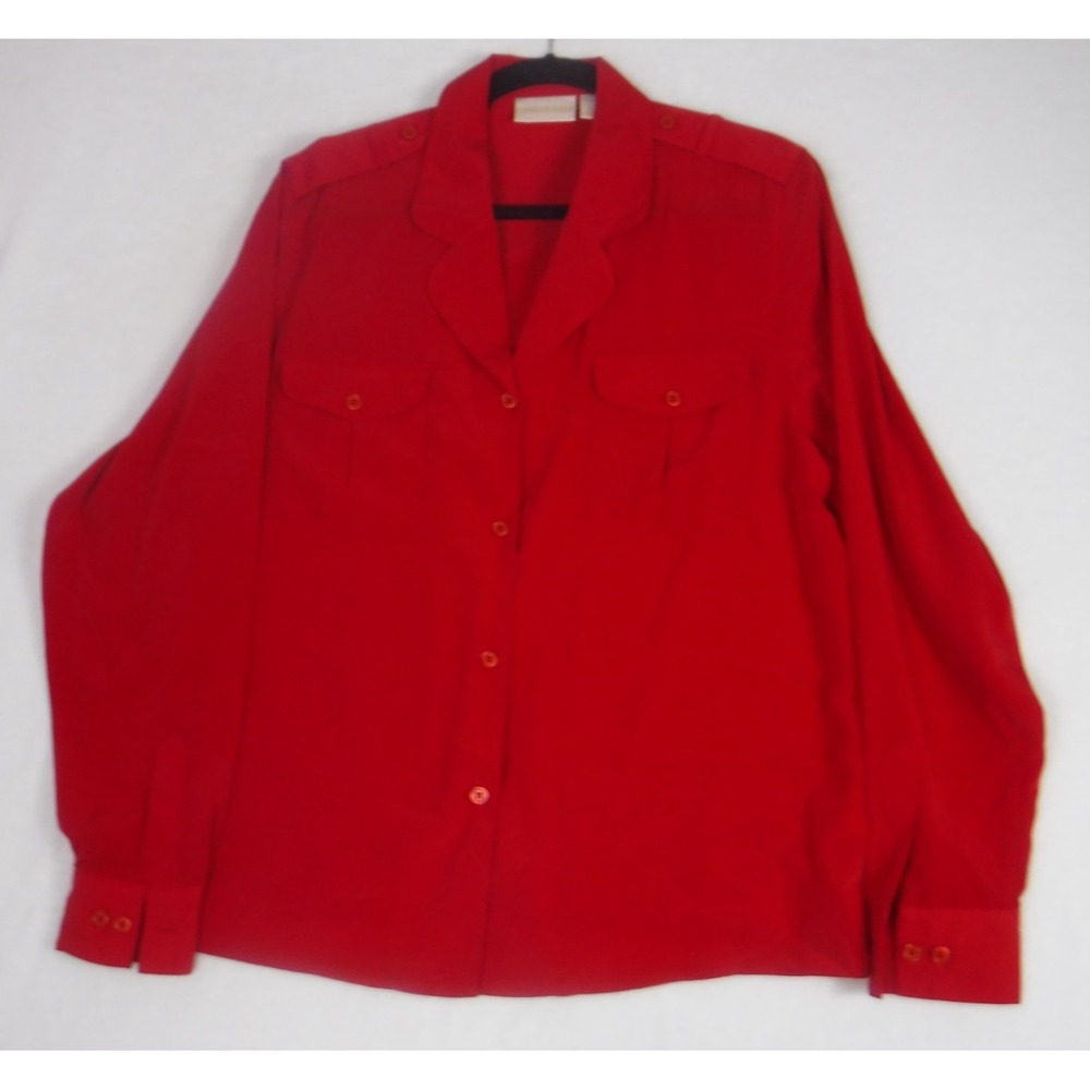 Christie & Jill Women's Top Career Button Up Long Sleeve Red Size Size 14